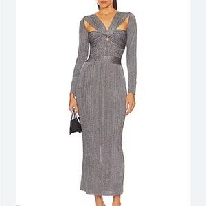 Herve Leger Metallic Gray Long Sleeve Dress